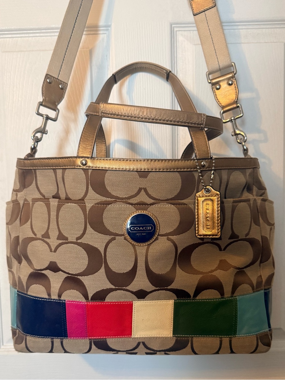 Vintage Coach F15587 Signature Stripe Diaper/Multifunction Tote, EUC circa 2006.